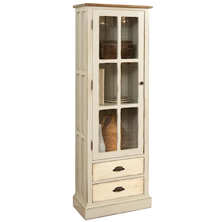 Two Tone Display Case with Glass Door and Drawers